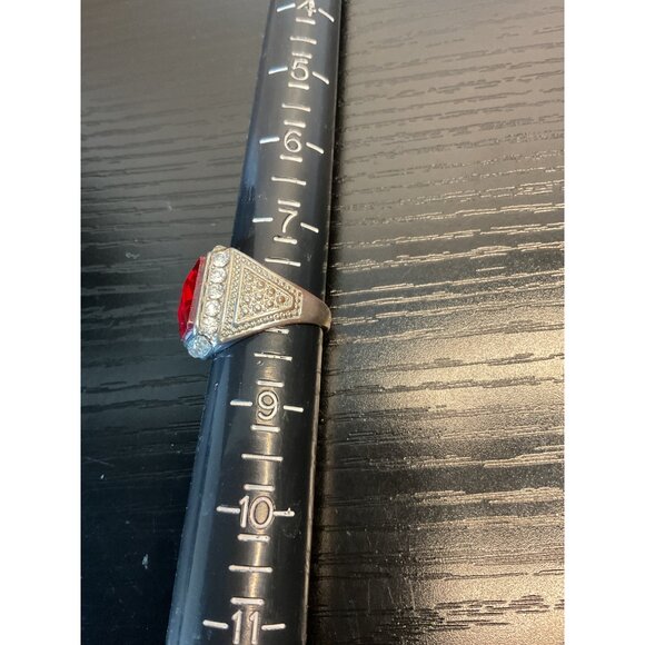 Vintage Red Gemstone Statement Ring With Rhinestones - Picture 2 of 5